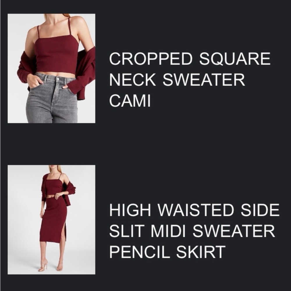 Express Burgundy Women's Skirt, cami and cardigan set - Picture 4 of 5